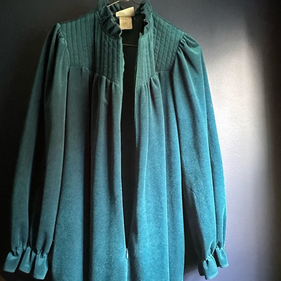 VTG Gilligan O'Malley Velvet Zip-Front House Robe SZ Small Teal Blue Full Length - Picture 6 of 7